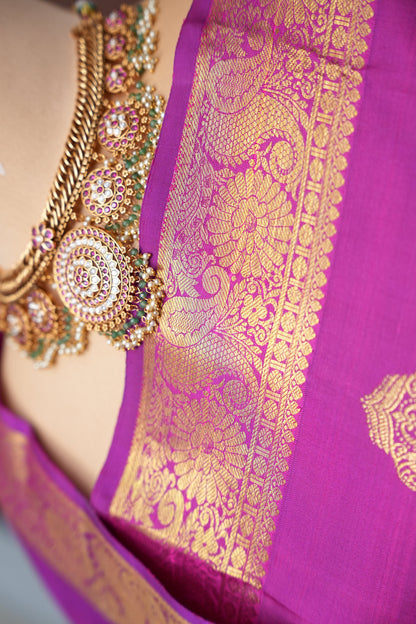 Magenta Pure Kanjivaram Silk Saree with Rich Gold Zari Weaving|Silk Mark Certified