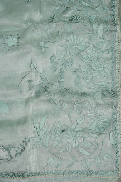 Soft Organza Saree with Floral Embroidery - Powder Blue