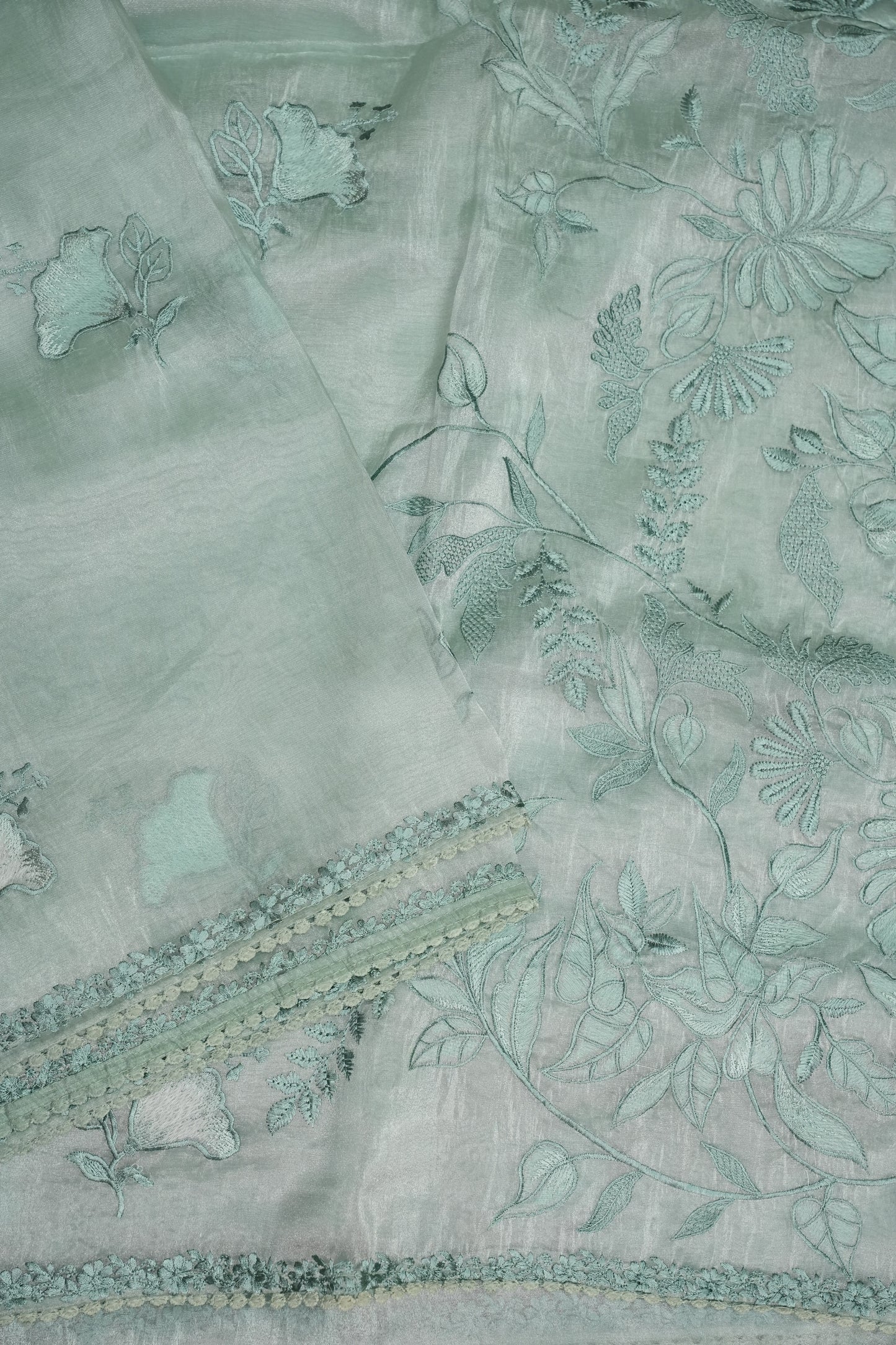 Soft Organza Saree with Floral Embroidery - Powder Blue