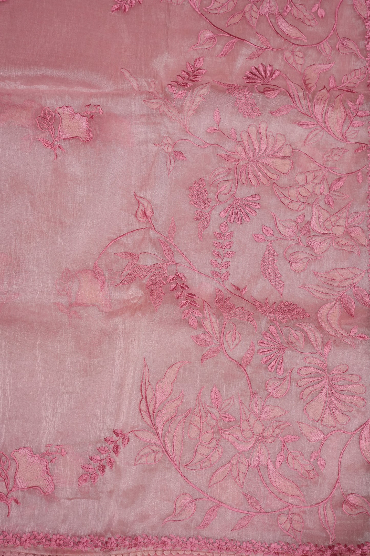 Soft Organza Saree with Floral Embroidery - Blush Pink