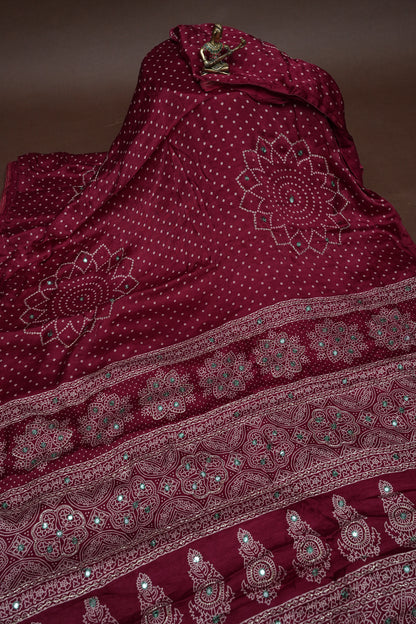 Gajji Silk Saree-Deep Red