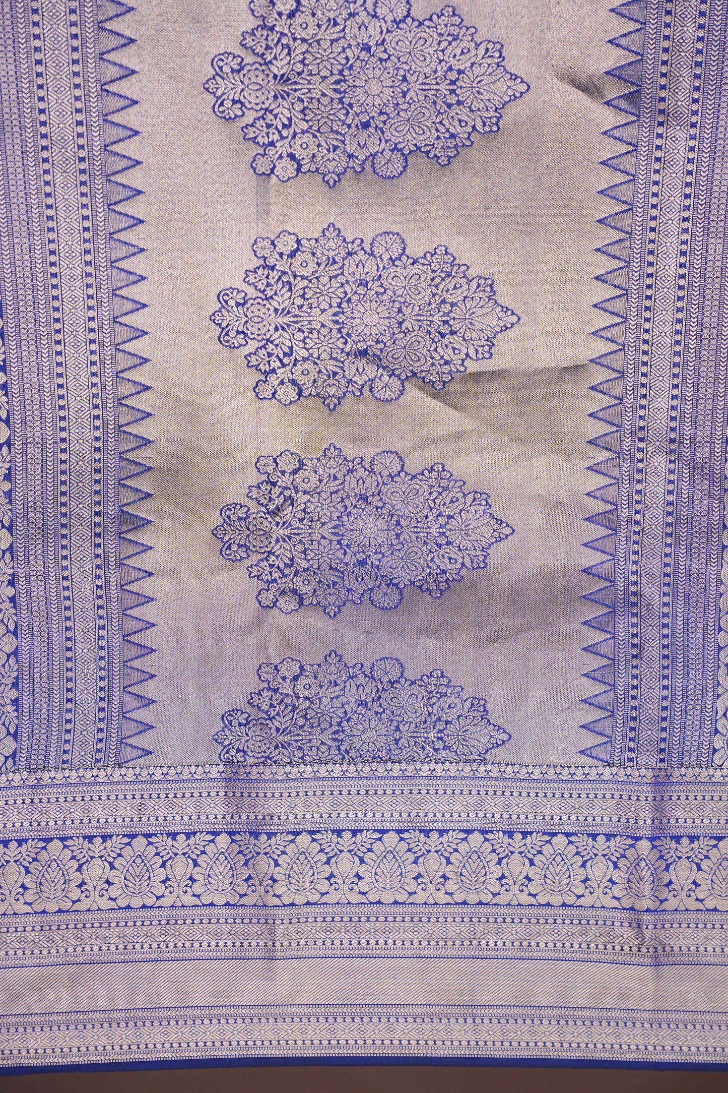 Royal Blue Brocade Pure Kanchivaram Silk Saree with Antique Gold Zari|Silk Mark Certified