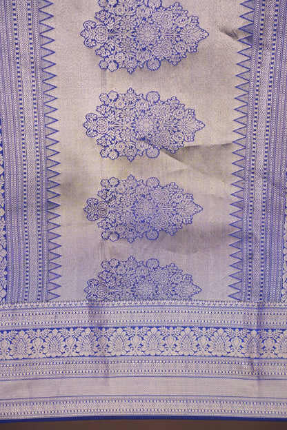 Royal Blue Brocade Pure Kanchivaram Silk Saree with Antique Gold Zari|Silk Mark Certified