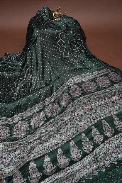 Gajji Silk Saree-Emerald Green