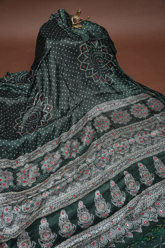 Gajji Silk Saree-Emerald Green
