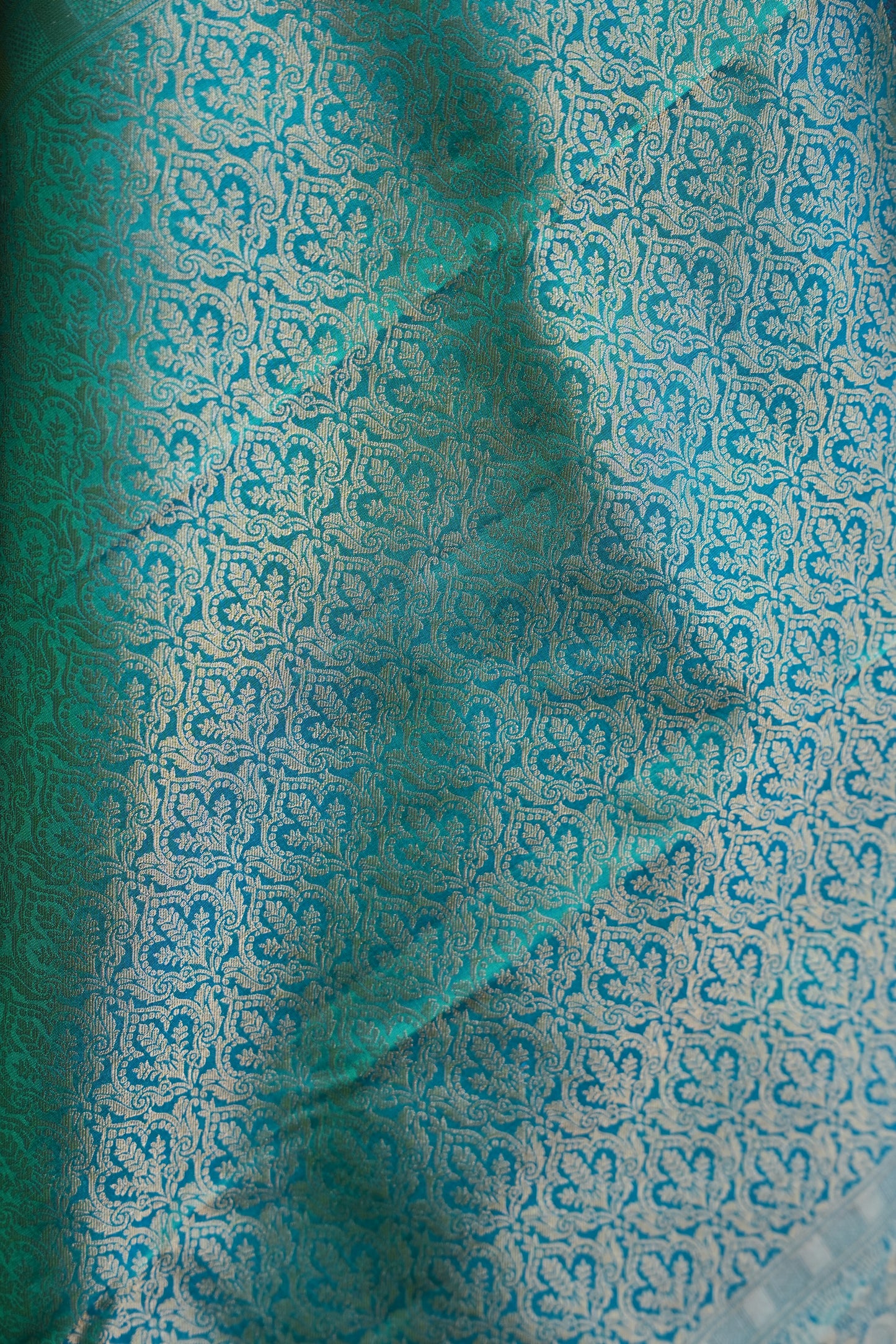 Teal Green Pure Kanchivaram Silk Saree with Antique Gold Zari Weave|Silk Mark Certified