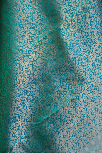 Teal Green Pure Kanchivaram Silk Saree with Antique Gold Zari Weave|Silk Mark Certified