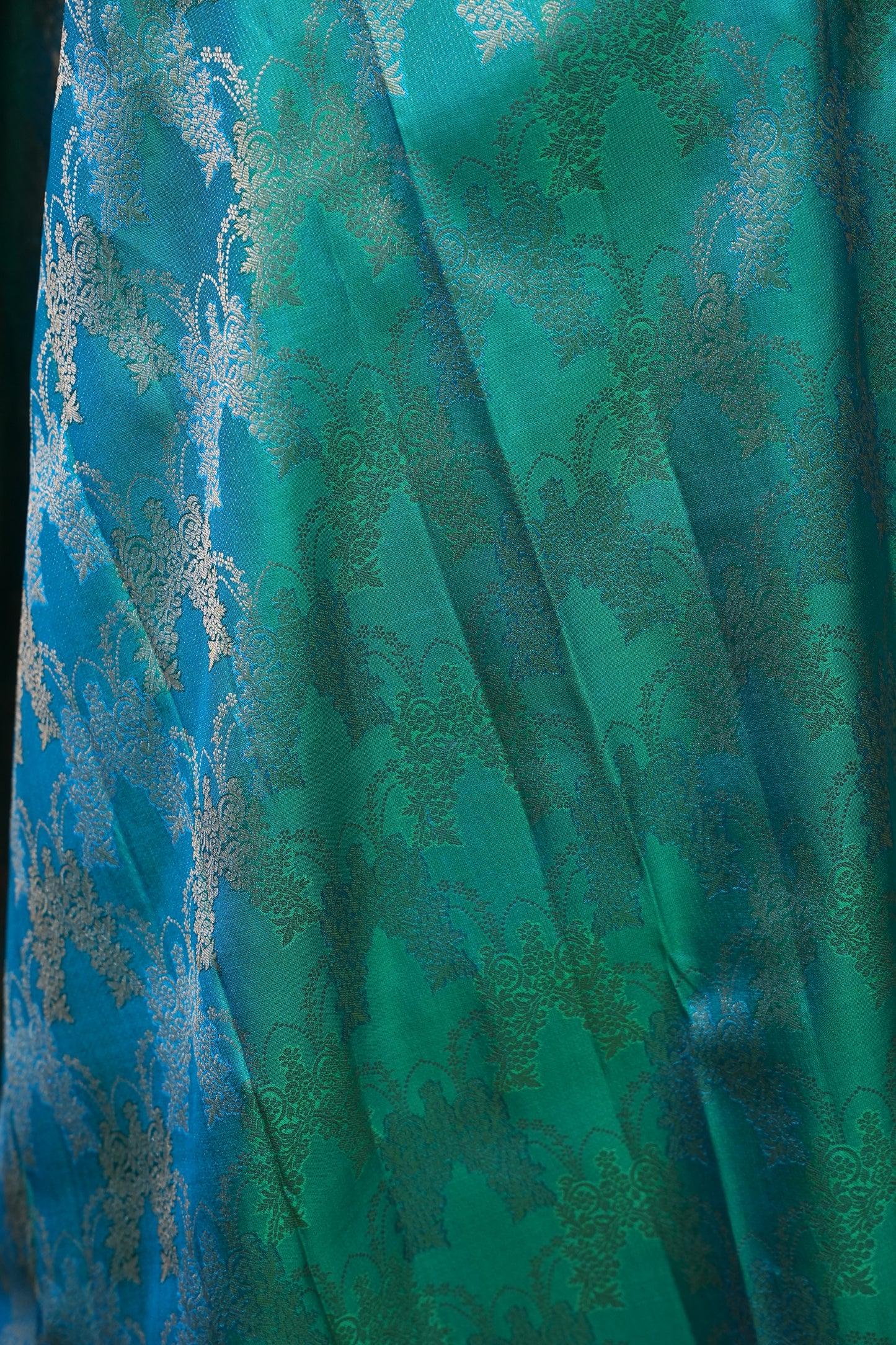 Teal Green Pure Kanchivaram Silk Saree with Antique Gold Zari Weave|Silk Mark Certified
