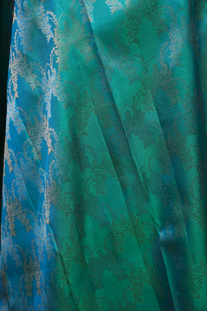 Teal Green Pure Kanchivaram Silk Saree with Antique Gold Zari Weave|Silk Mark Certified