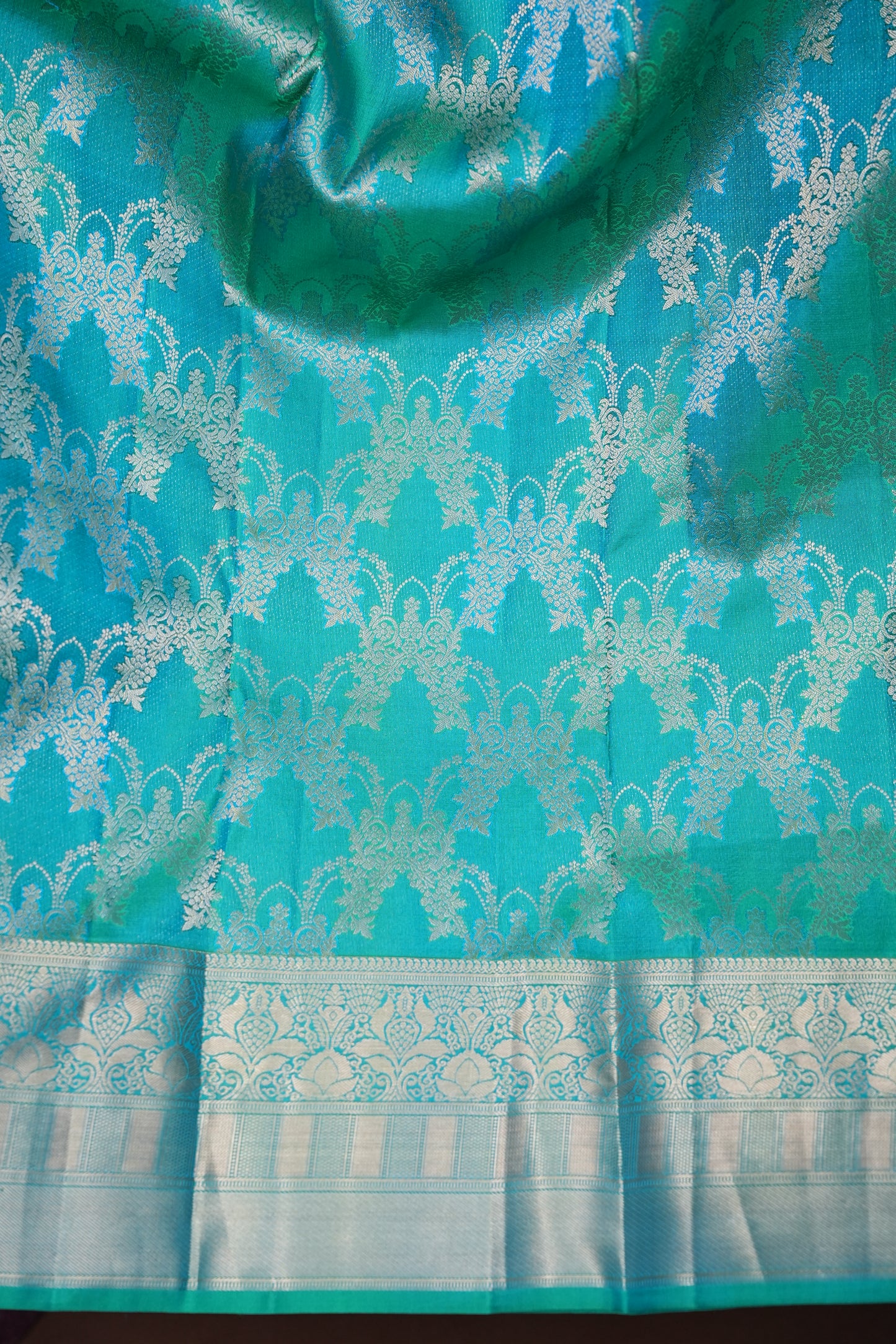 Teal Green Pure Kanchivaram Silk Saree with Antique Gold Zari Weave|Silk Mark Certified