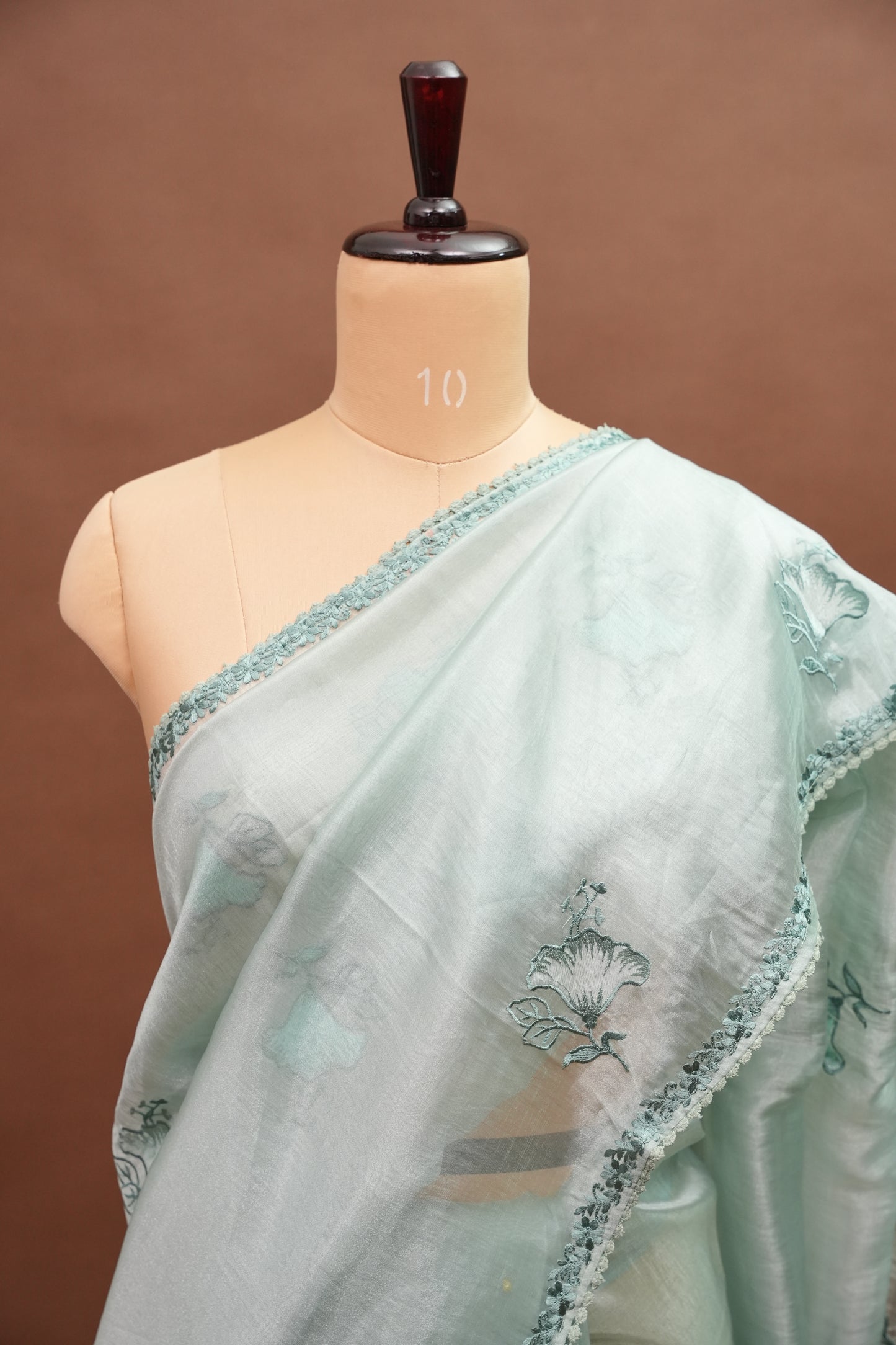 Soft Organza Saree with Floral Embroidery - Powder Blue