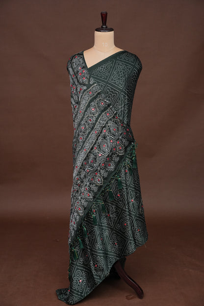 Gajji Silk Saree-Bottle green