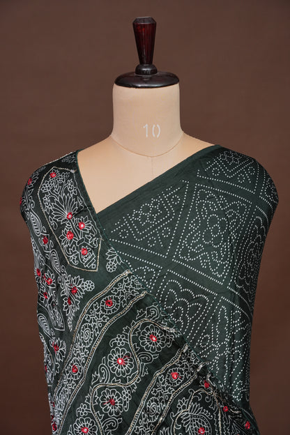 Gajji Silk Saree-Bottle green