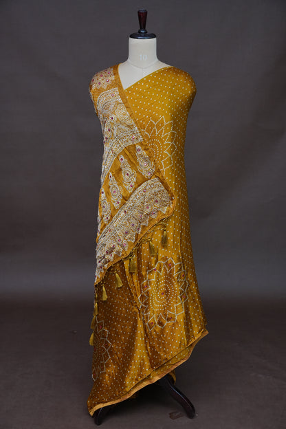 Gajji Silk Saree-Mustard yellow