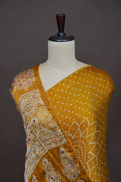 Gajji Silk Saree-Mustard yellow