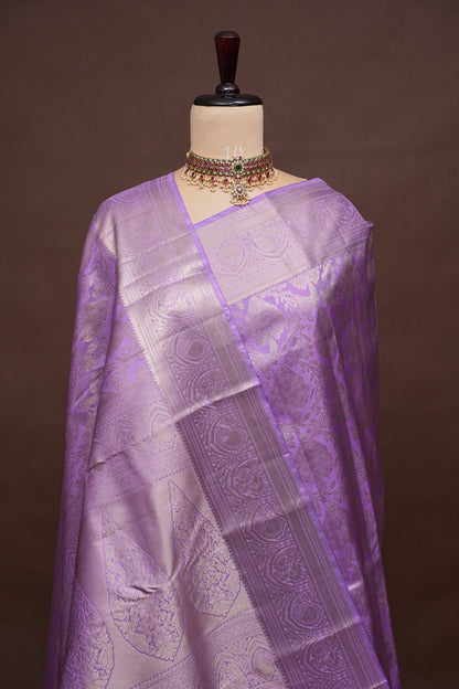 Lavender Pure Brocade Kanchivaram Silk Saree|Silk Mark Certified