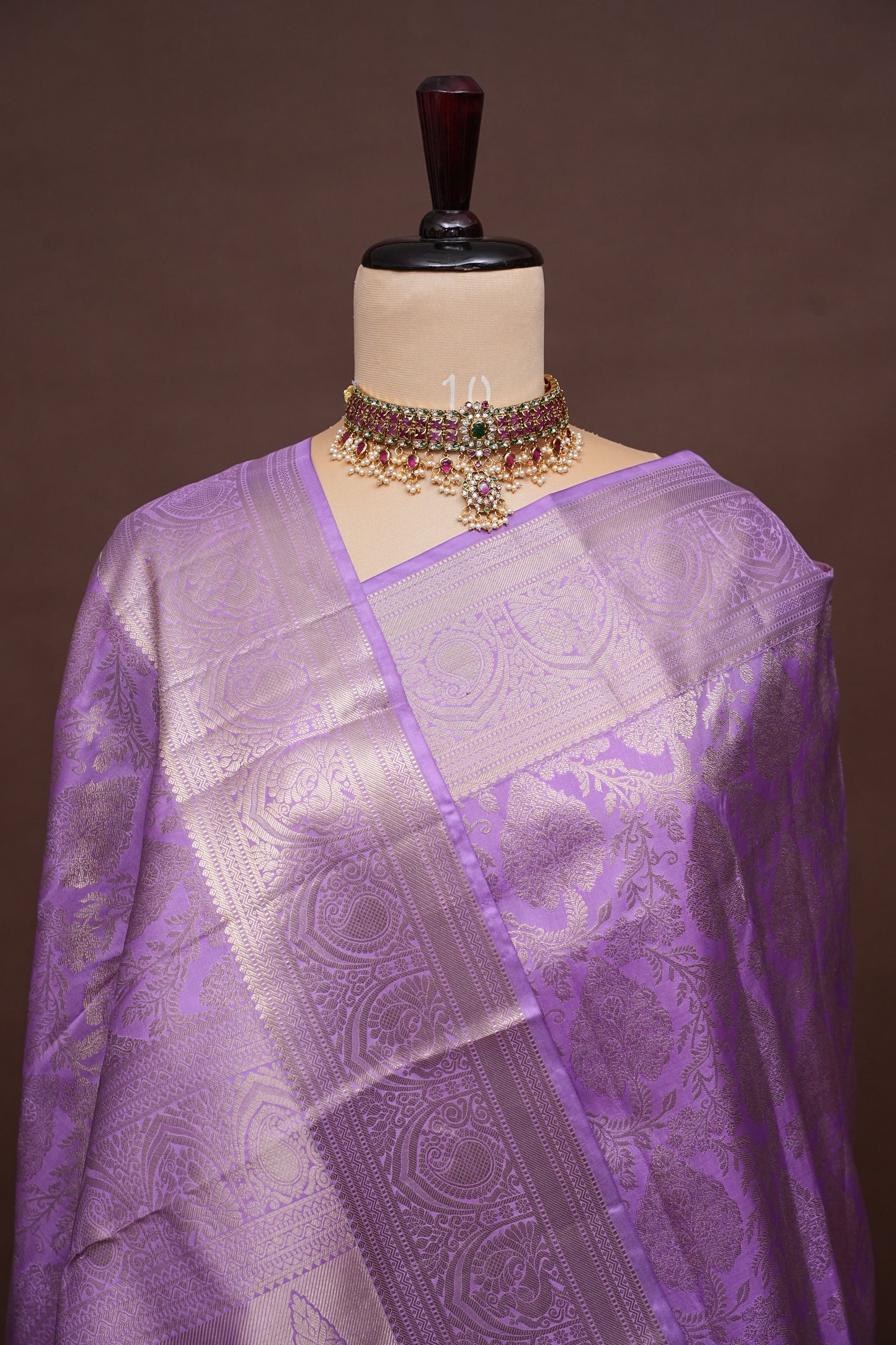 Lavender Pure Brocade Kanchivaram Silk Saree|Silk Mark Certified
