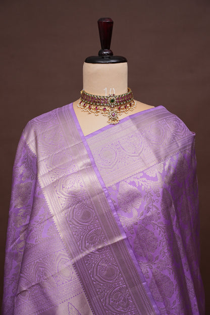 Lavender Pure Brocade Kanchivaram Silk Saree|Silk Mark Certified