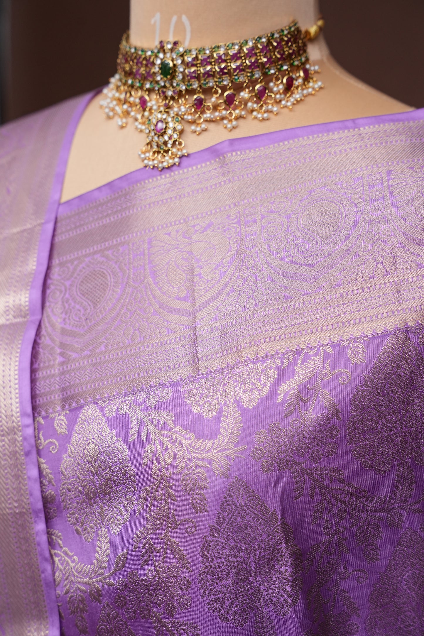 Lavender Pure Brocade Kanchivaram Silk Saree|Silk Mark Certified