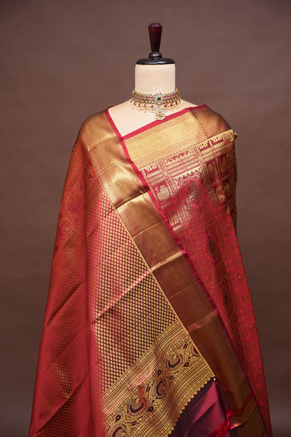 Deep Red Bridal Kanchivaram Silk Saree with Rich Gold Zari|Silk Mark Certified