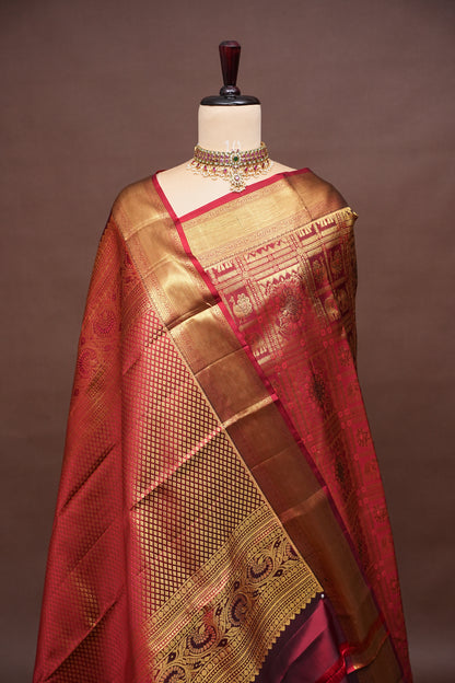 Deep Red Bridal Kanchivaram Silk Saree with Rich Gold Zari|Silk Mark Certified
