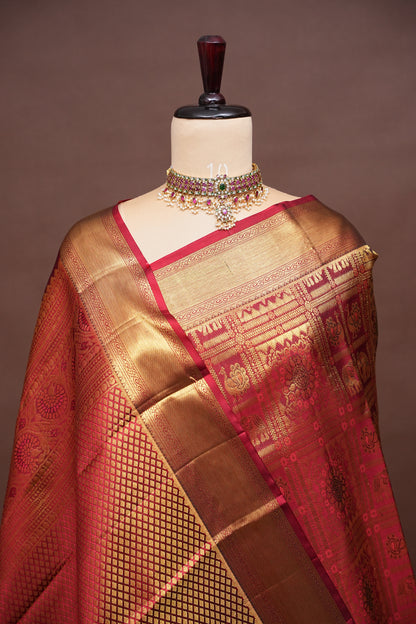 Deep Red Bridal Kanchivaram Silk Saree with Rich Gold Zari|Silk Mark Certified