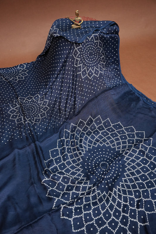 Gajji Silk Saree with Bandhani Prints - Indigo Blue