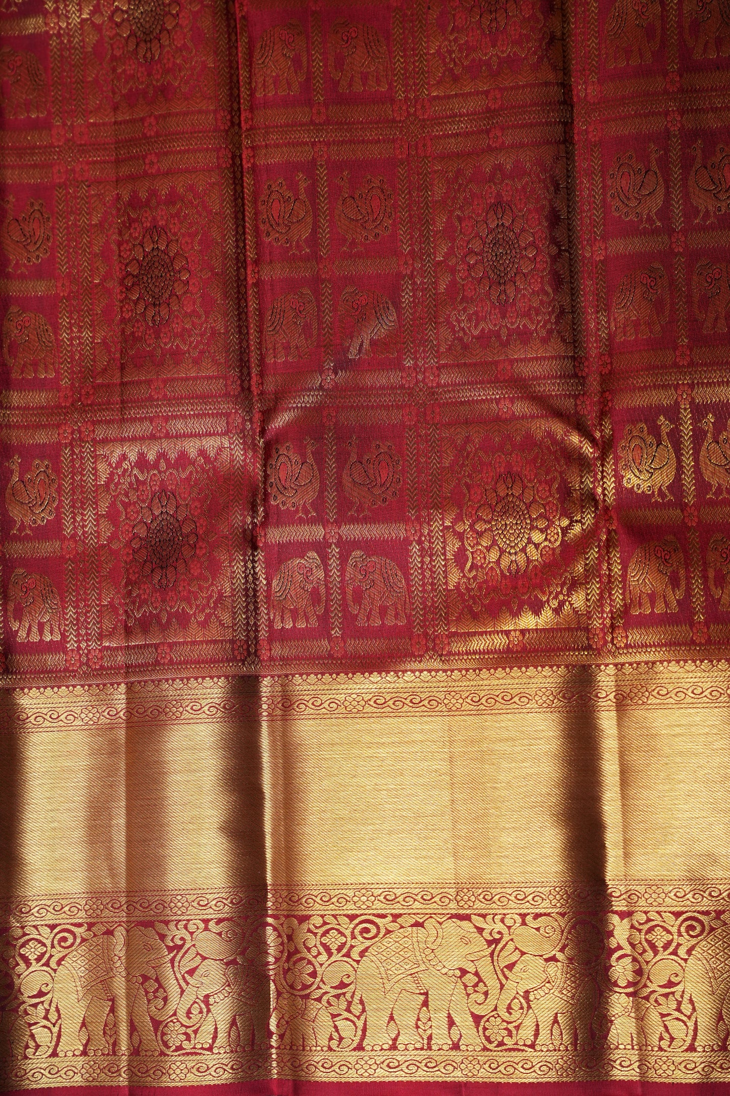 Deep Red Bridal Kanchivaram Silk Saree with Rich Gold Zari|Silk Mark Certified