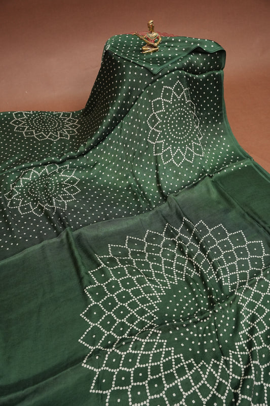 Gajji Silk Saree with Bandhani Prints - Bottle Green