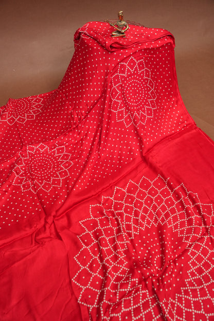 Gajji Silk Saree with Bandhani Prints - Red