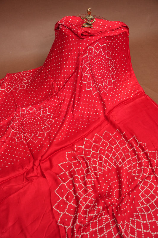 Gajji Silk Saree with Bandhani Prints - Red