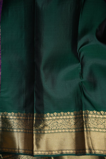 Emerald Green & Royal Purple Pure Kanchipuram Silk Saree with Antique Gold Zari | Silk Mark Certified