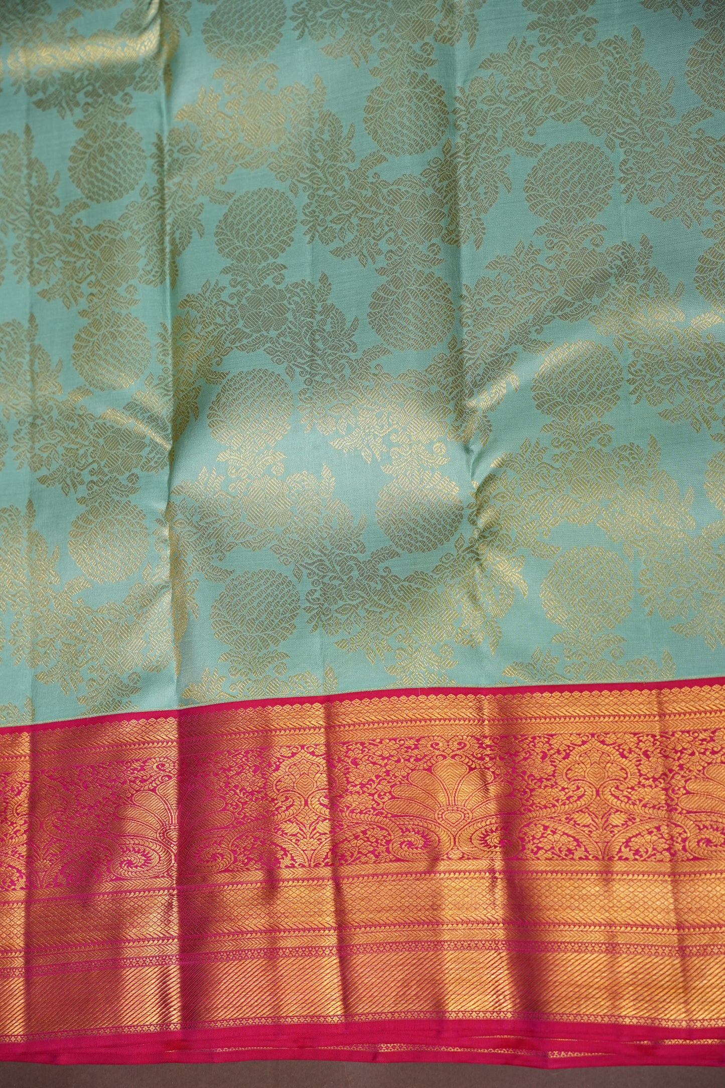 Coral Pink & Mint Green Kanchipuram Silk Saree with 2 gram gold Rich Zari Weaving|Silk Mark Certified