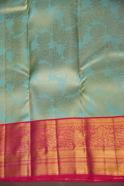 Coral Pink & Mint Green Kanchipuram Silk Saree with 2 gram gold Rich Zari Weaving|Silk Mark Certified