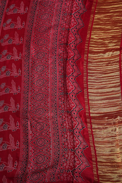 Pure Modal Silk Saree with Ajrakh Prints - Red