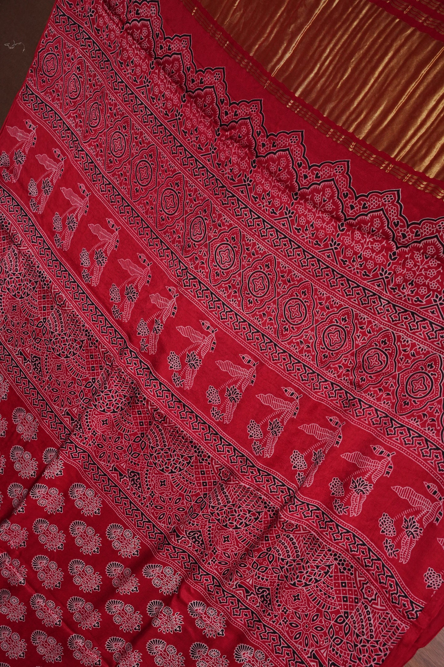 Pure Modal Silk Saree with Ajrakh Prints - Red