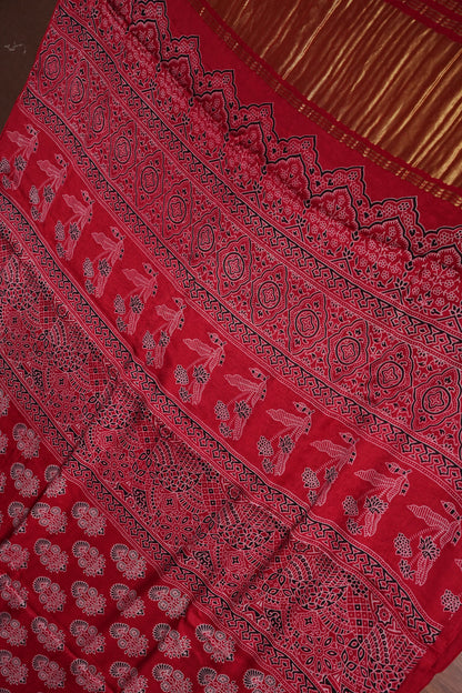 Pure Modal Silk Saree with Ajrakh Prints - Red
