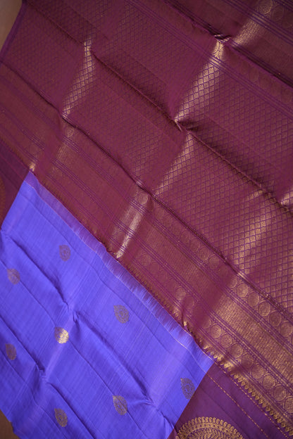 Purple & Deep Purple Pure Kanchipuram Silk Saree with Antique Gold Zari Weaving|Silk Mark Certified