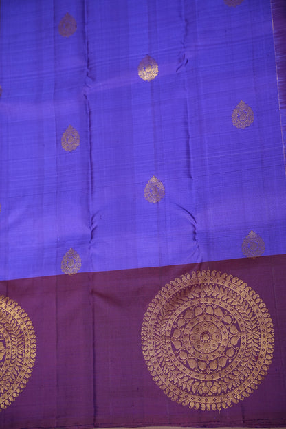 Purple & Deep Purple Pure Kanchipuram Silk Saree with Antique Gold Zari Weaving|Silk Mark Certified