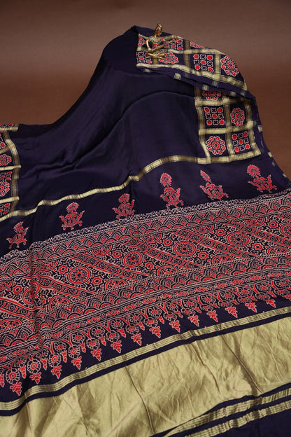 Modal Bandhini Garchola Saree-Blue