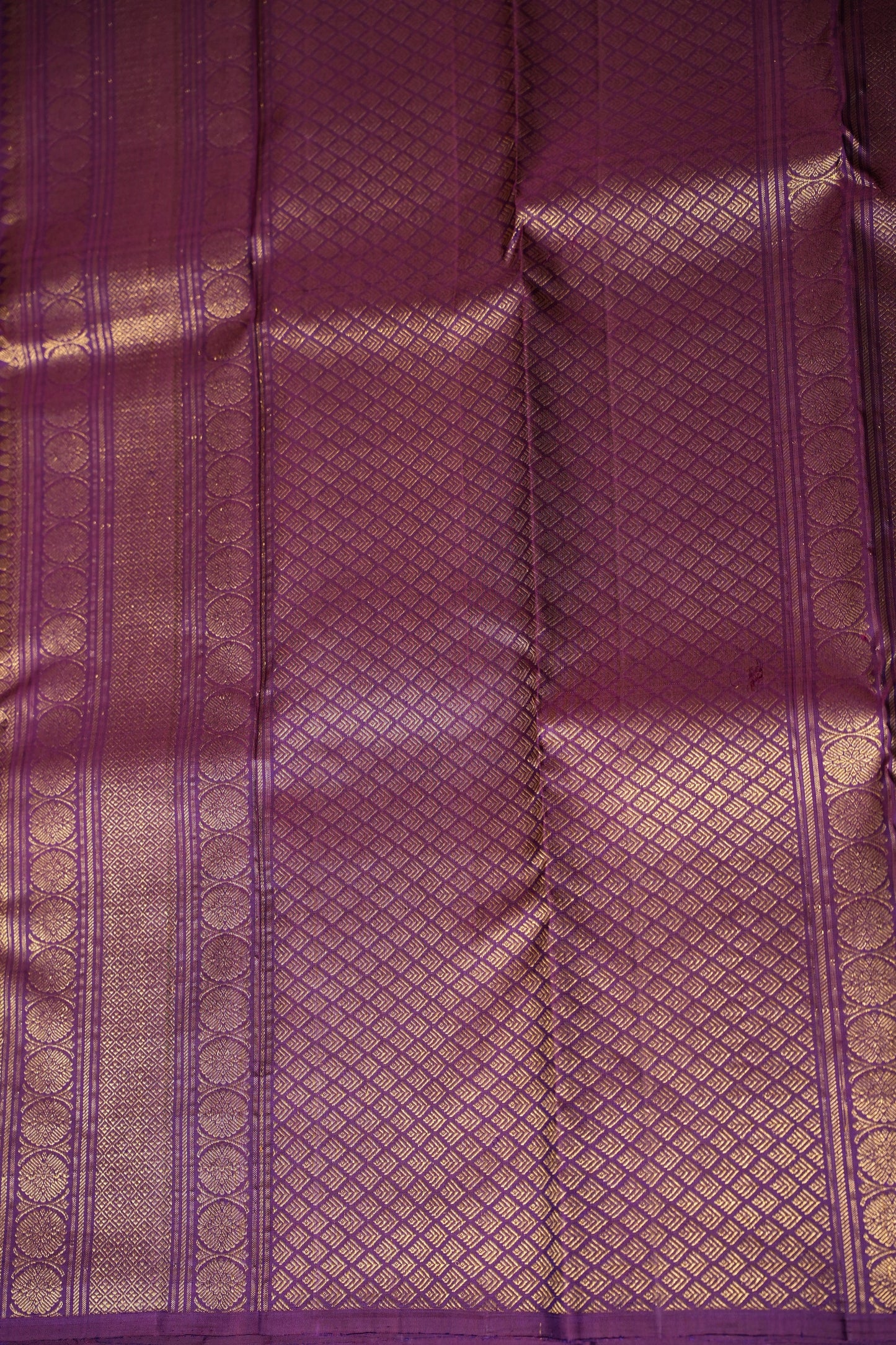Purple & Deep Purple Pure Kanchipuram Silk Saree with Antique Gold Zari Weaving|Silk Mark Certified