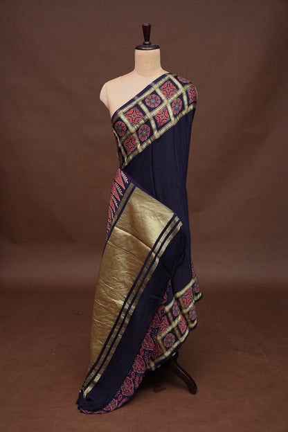 Modal Bandhini Garchola Saree-Blue