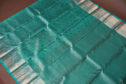 Aqua Green Pure Kanjivaram Silk Saree with Antique Gold Zari Weaving