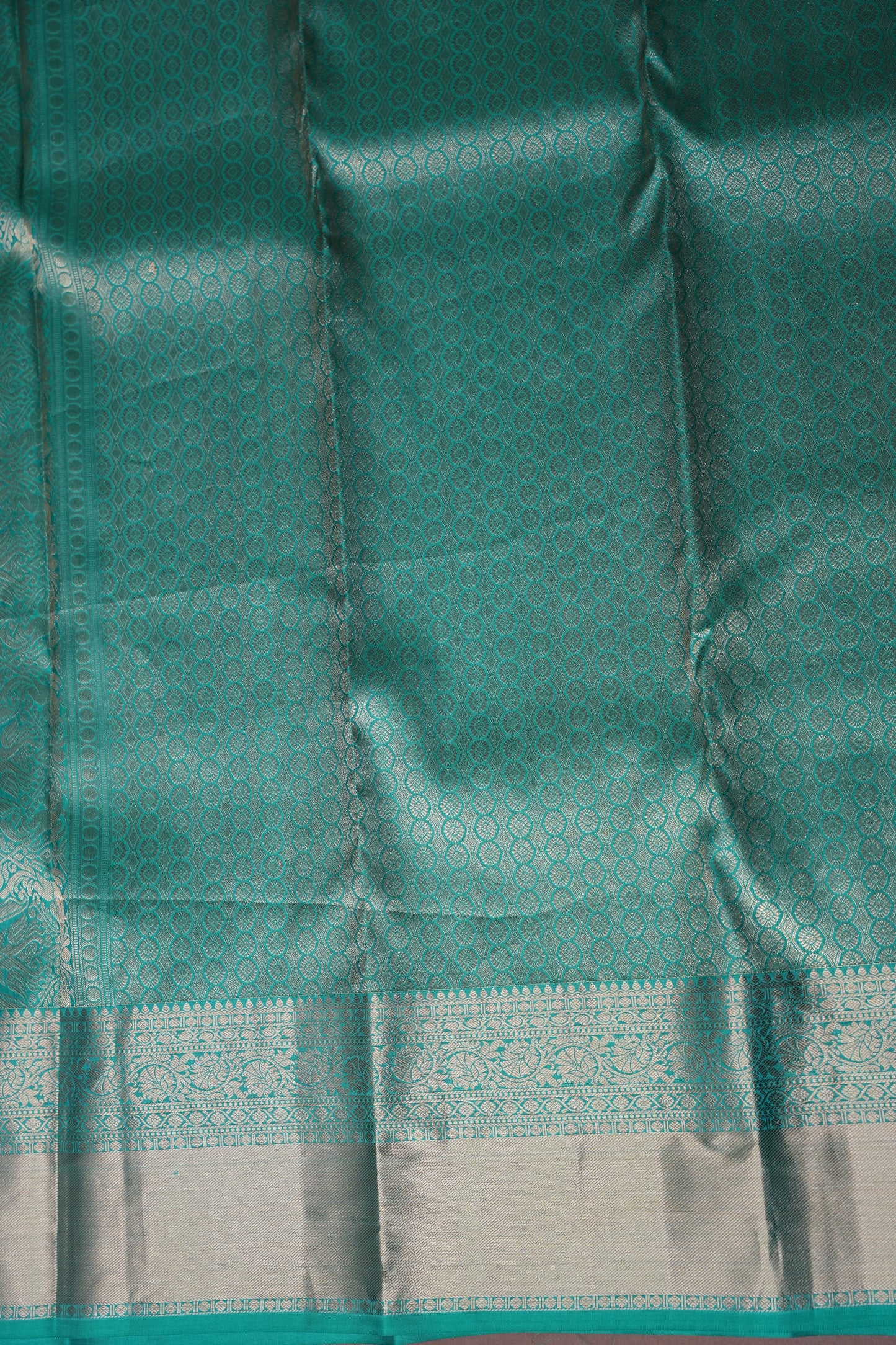 Aqua Green Pure Kanjivaram Silk Saree with Antique Gold Zari Weaving