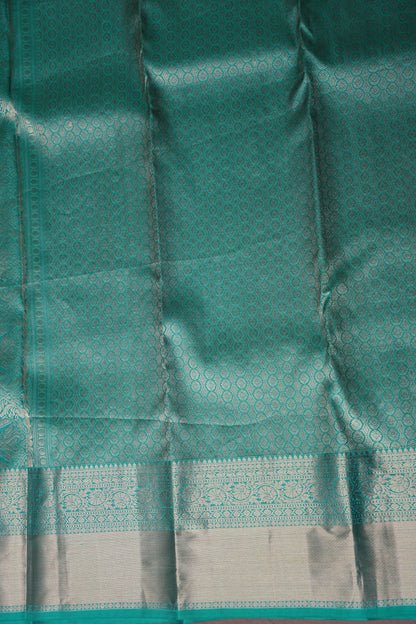 Aqua Green Pure Kanjivaram Silk Saree with Antique Gold Zari Weaving
