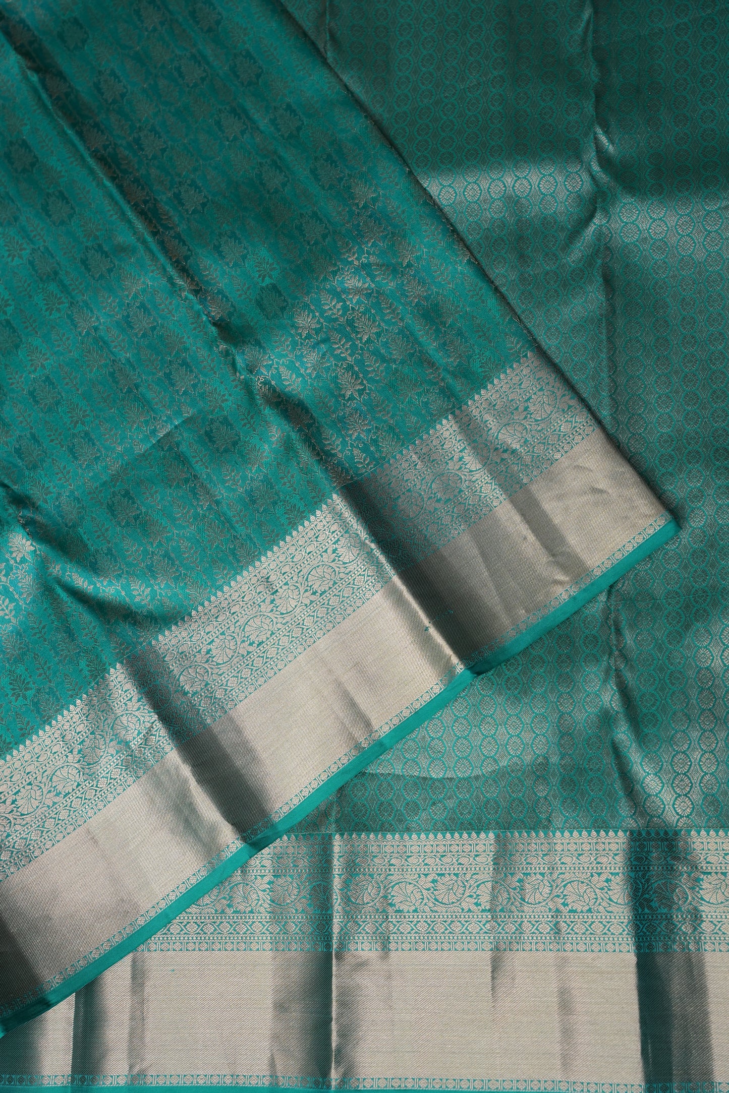 Aqua Green Pure Kanjivaram Silk Saree with Antique Gold Zari Weaving