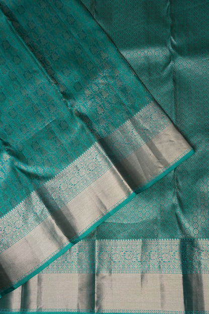 Aqua Green Pure Kanjivaram Silk Saree with Antique Gold Zari Weaving