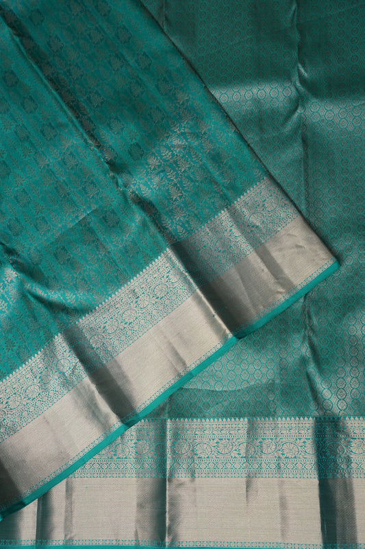 Aqua Green Pure Kanjivaram Silk Saree with Antique Gold Zari Weaving