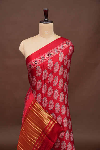 Pure Modal Silk Saree with Ajrakh Prints - Red