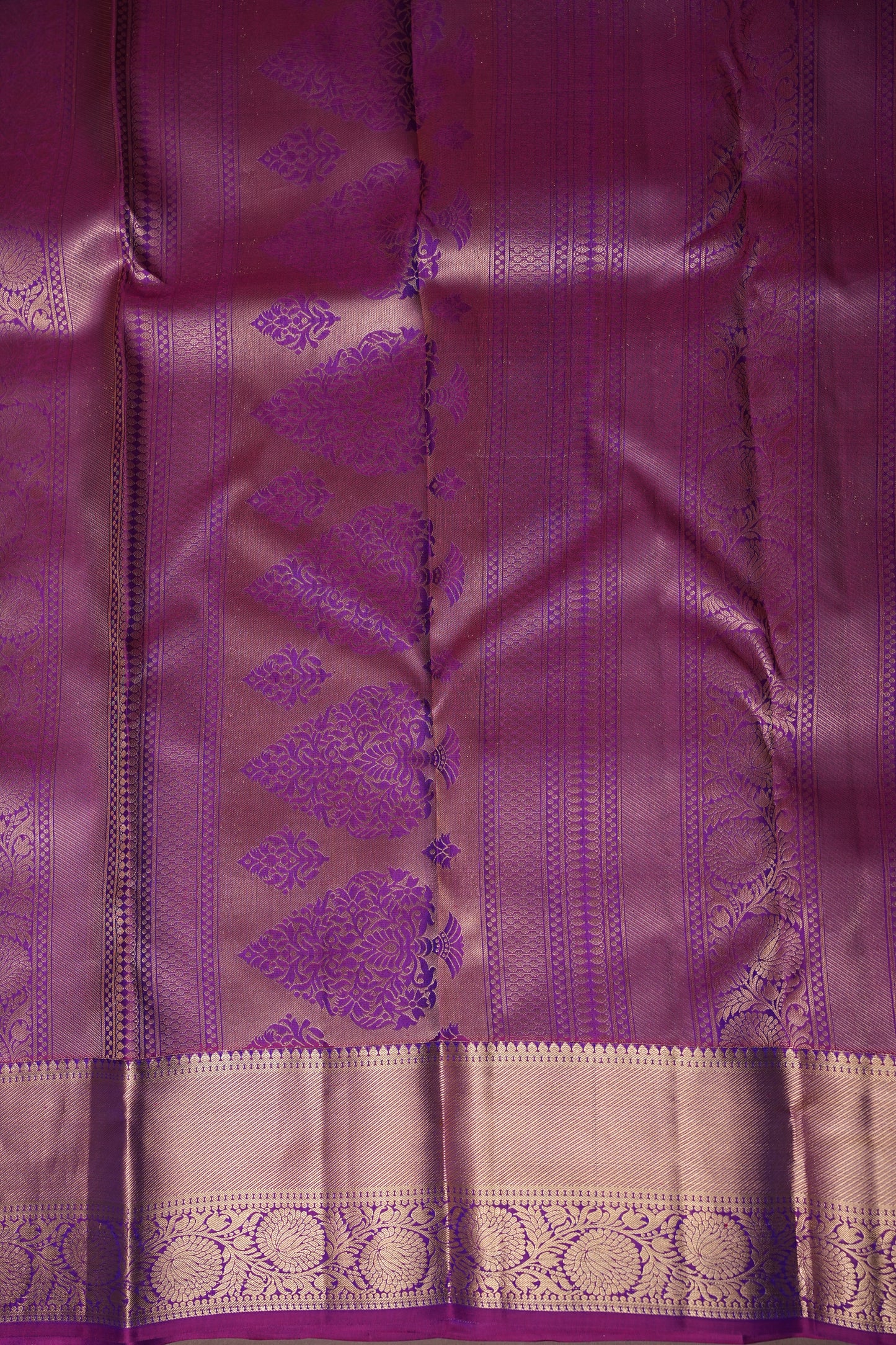 Teal Blue & Magenta Pure Kanchipuram Silk Saree with Gold Zari Border | Silk Mark Certified
